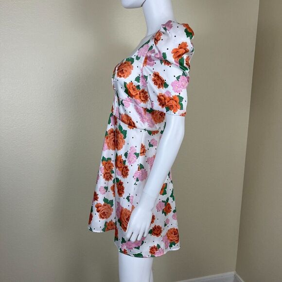 Zara Women Size S Floral Satin Rose Polka Dot Mini Dress Blogger Favorite Preppy